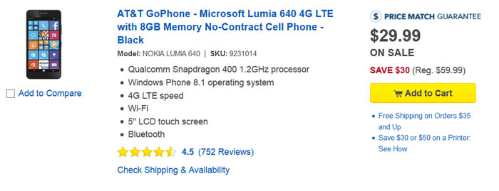 Best Buy предлагают смартфоны Lumia 640 за $29
